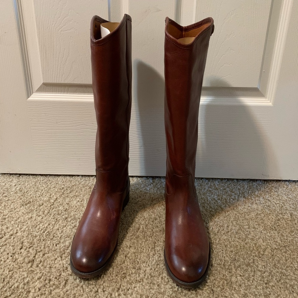 Tall brown Frye boots. Worn once. In pristine condition